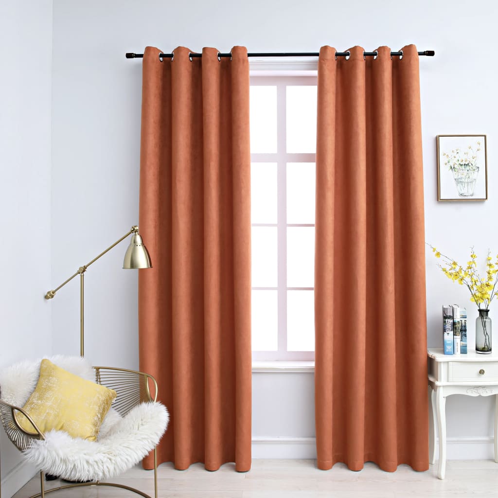 Blackout Curtains with Metal Rings 2 pcs Rust 140x245 cm - Design Hut