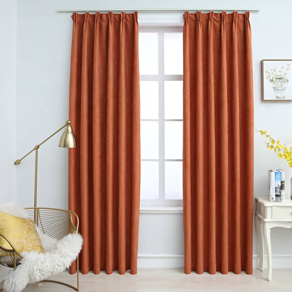 Blackout Curtains with Hooks 2 pcs Rust 140x175 cm - Direct Imports