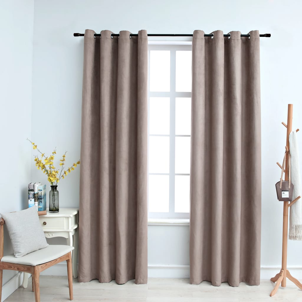 Blackout Curtains with Metal Rings 2 pcs Taupe 140x175 cm - Merlin Deals