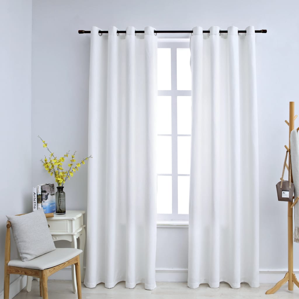 Blackout Curtains with Metal Rings 2 pcs Off White 140x175 cm - Brittle & Co