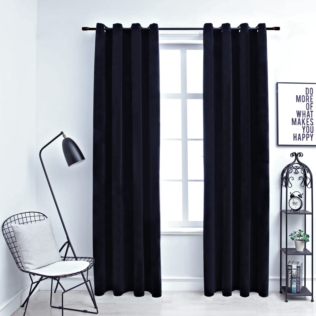 Blackout Curtains with Rings 2 pcs Velvet Black 140x225 cm - Tyrell & Tyrell