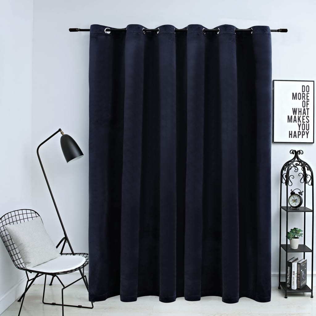 Blackout Curtain with Metal Rings Velvet Black 290x245 cm - Design Hut