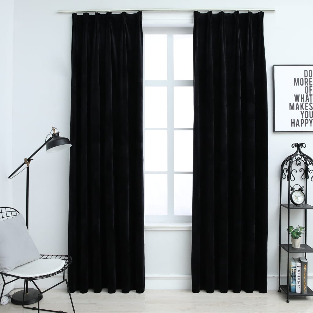 Blackout Curtains 2 pcs with Hooks Velvet Black 140x175 cm - Direct Imports