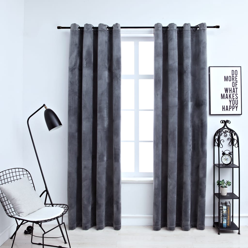 Blackout Curtains with Rings 2 pcs Velvet Anthracite 140x225 cm - Merkel Designers