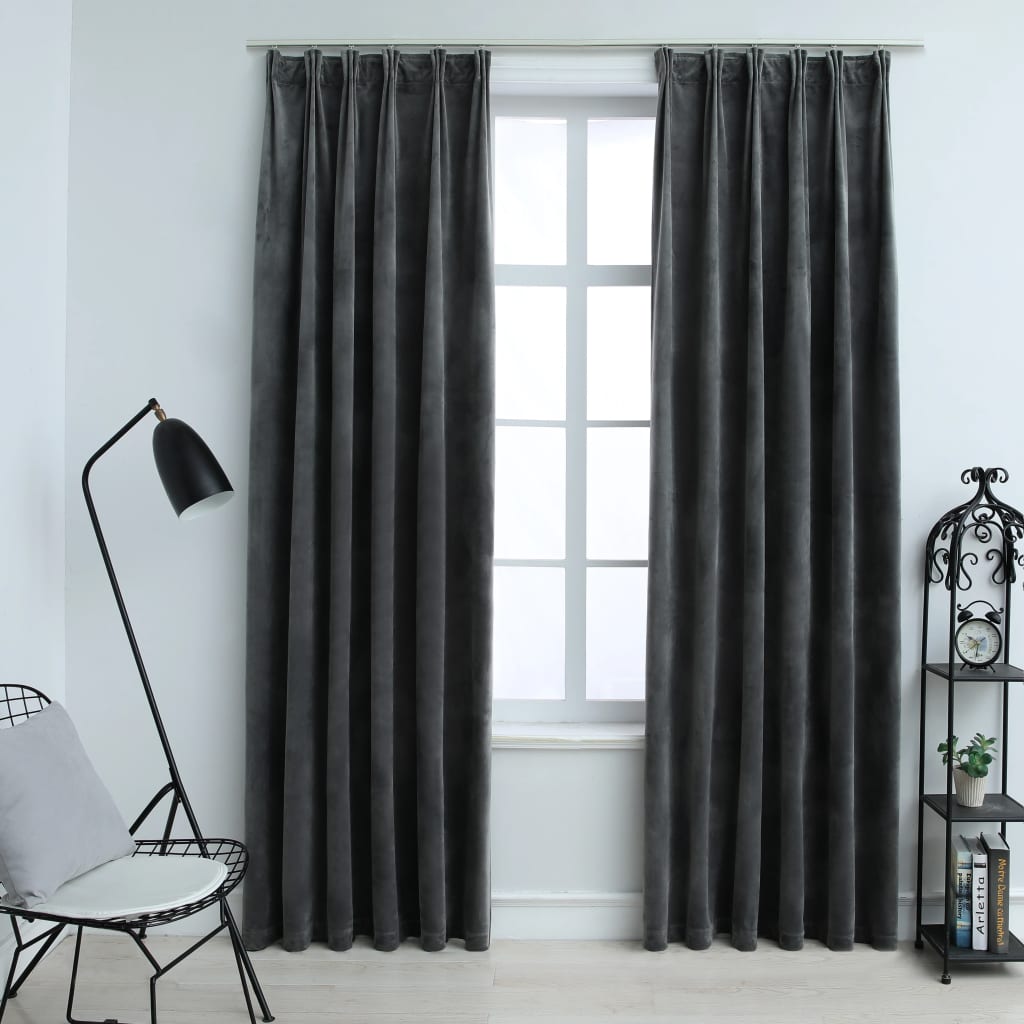 Blackout Curtains 2 pcs with Hooks Velvet Anthracite 140x175 cm - Style and Chic