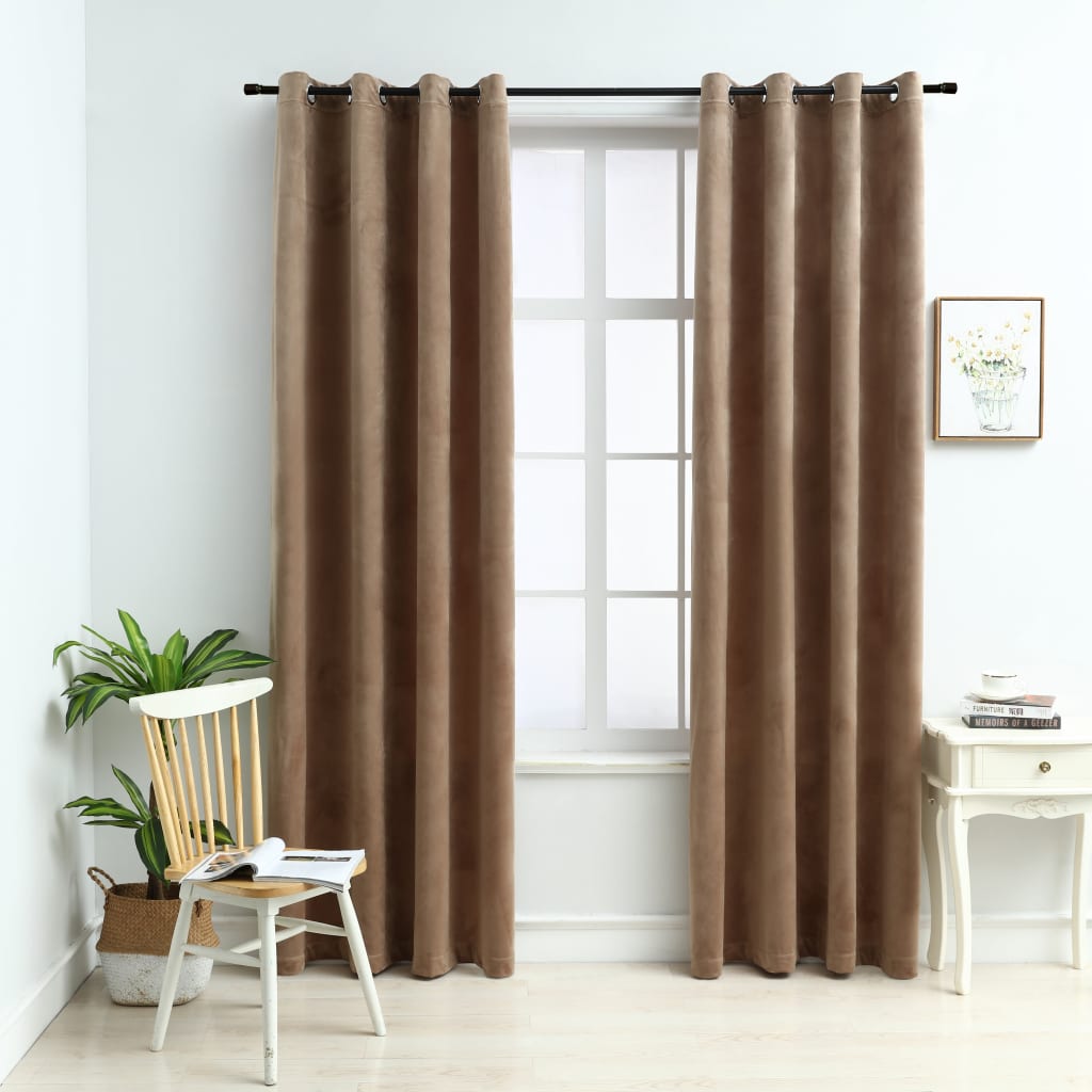 Blackout Curtains with Rings 2 pcs Velvet Beige 140x175 cm - Unbeatable Bargains