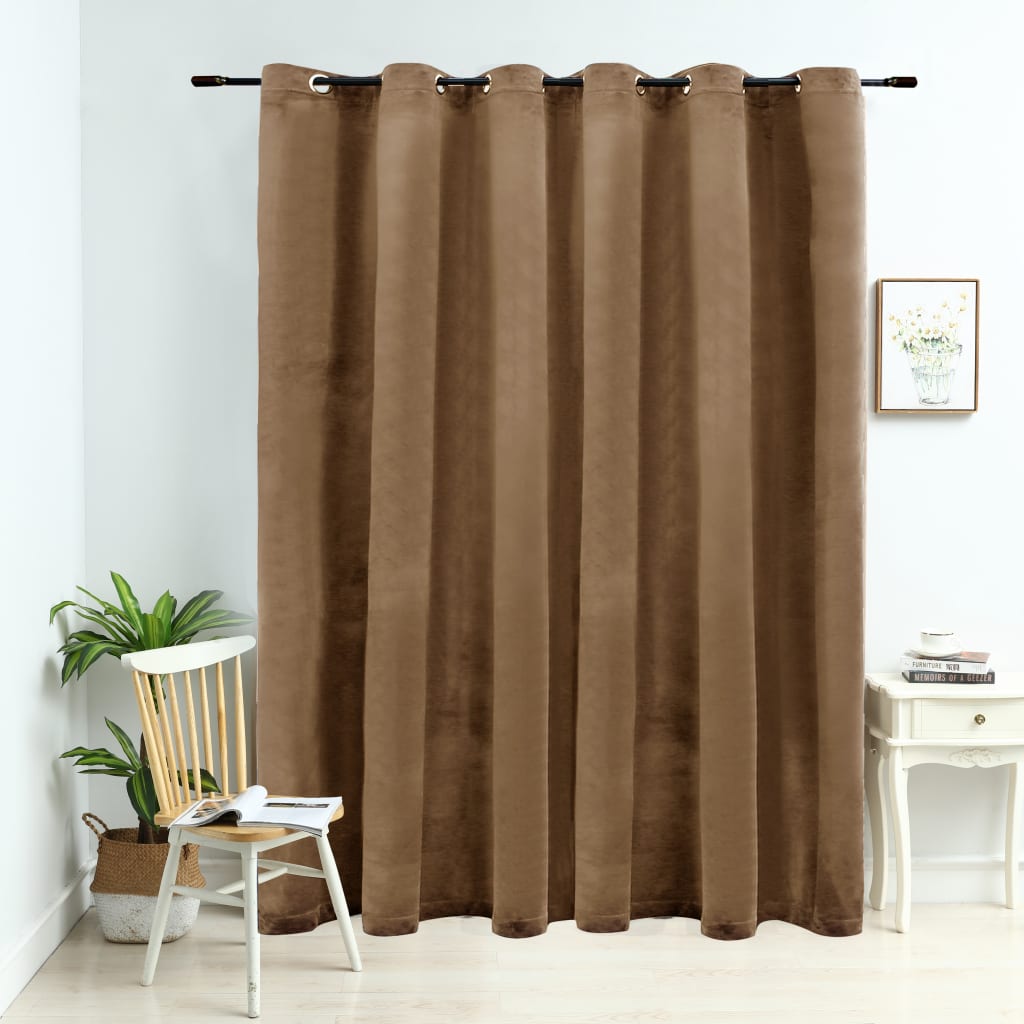 Blackout Curtain with Metal Rings Velvet Beige 290x245 cm - Decor Base
