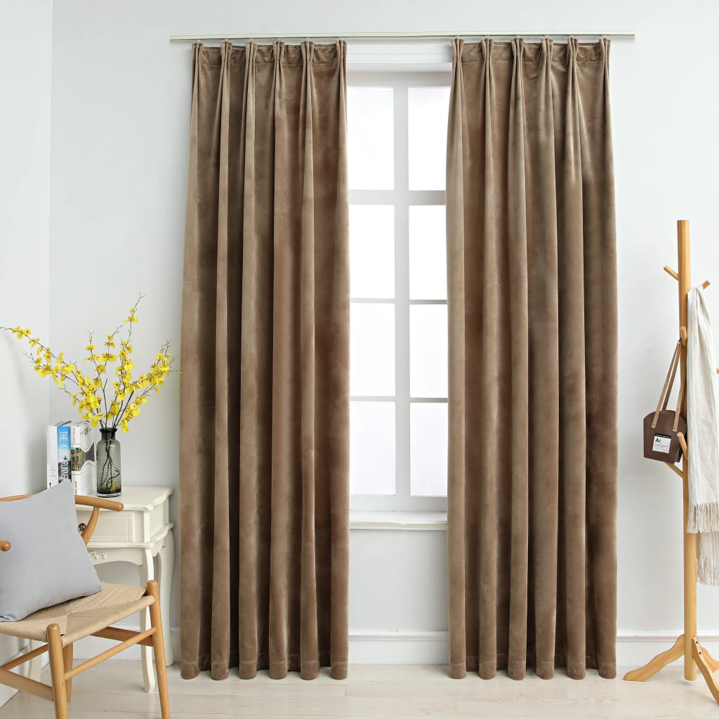 Blackout Curtains 2 pcs with Hooks Velvet Beige 140x175 cm - Direct Imports