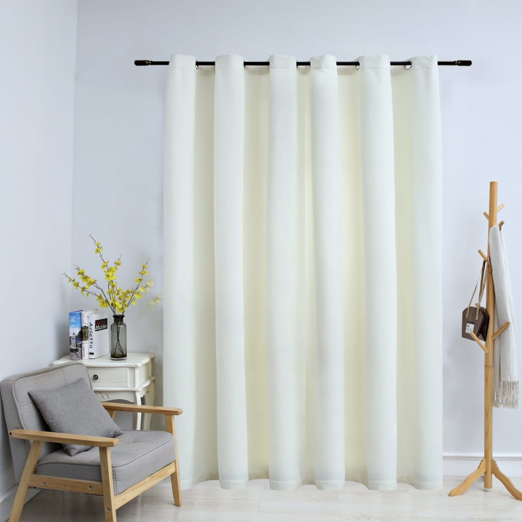 Blackout Curtain with Metal Rings Velvet Cream 290x245 cm - Direct Imports
