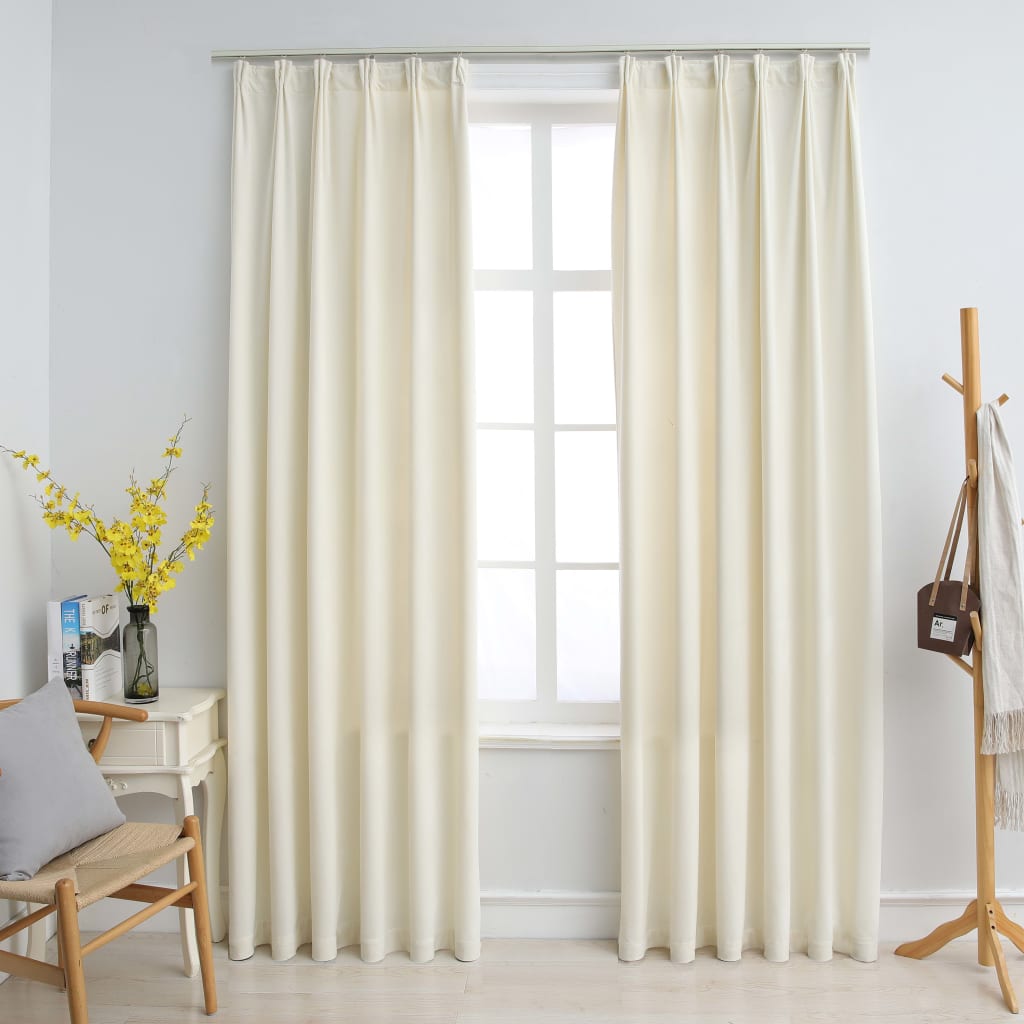 Blackout Curtains 2 pcs with Hooks Velvet Cream 140x225 cm - All Things Good