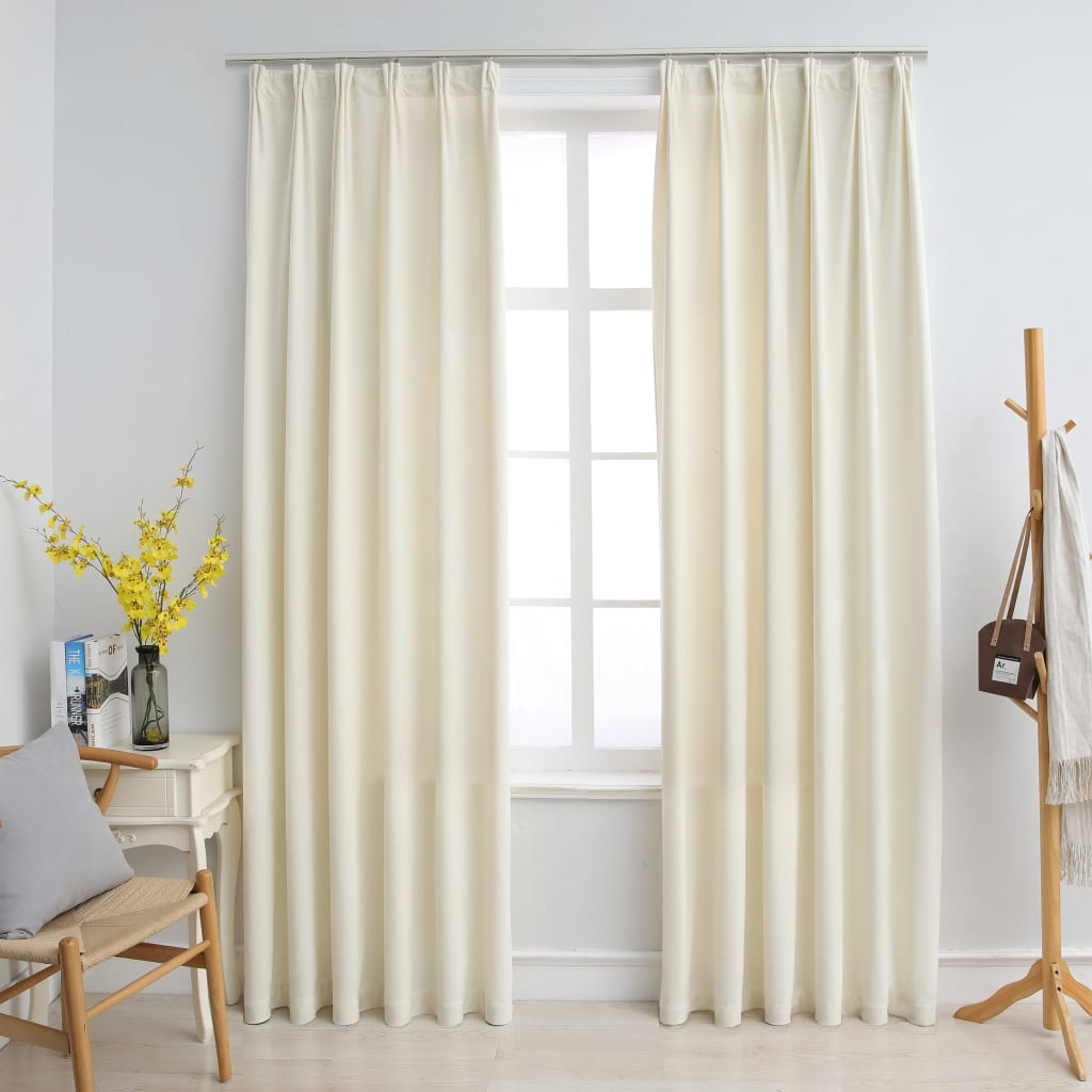 Blackout Curtains 2 pcs with Hooks Velvet Cream 140x245 cm - Decor Base