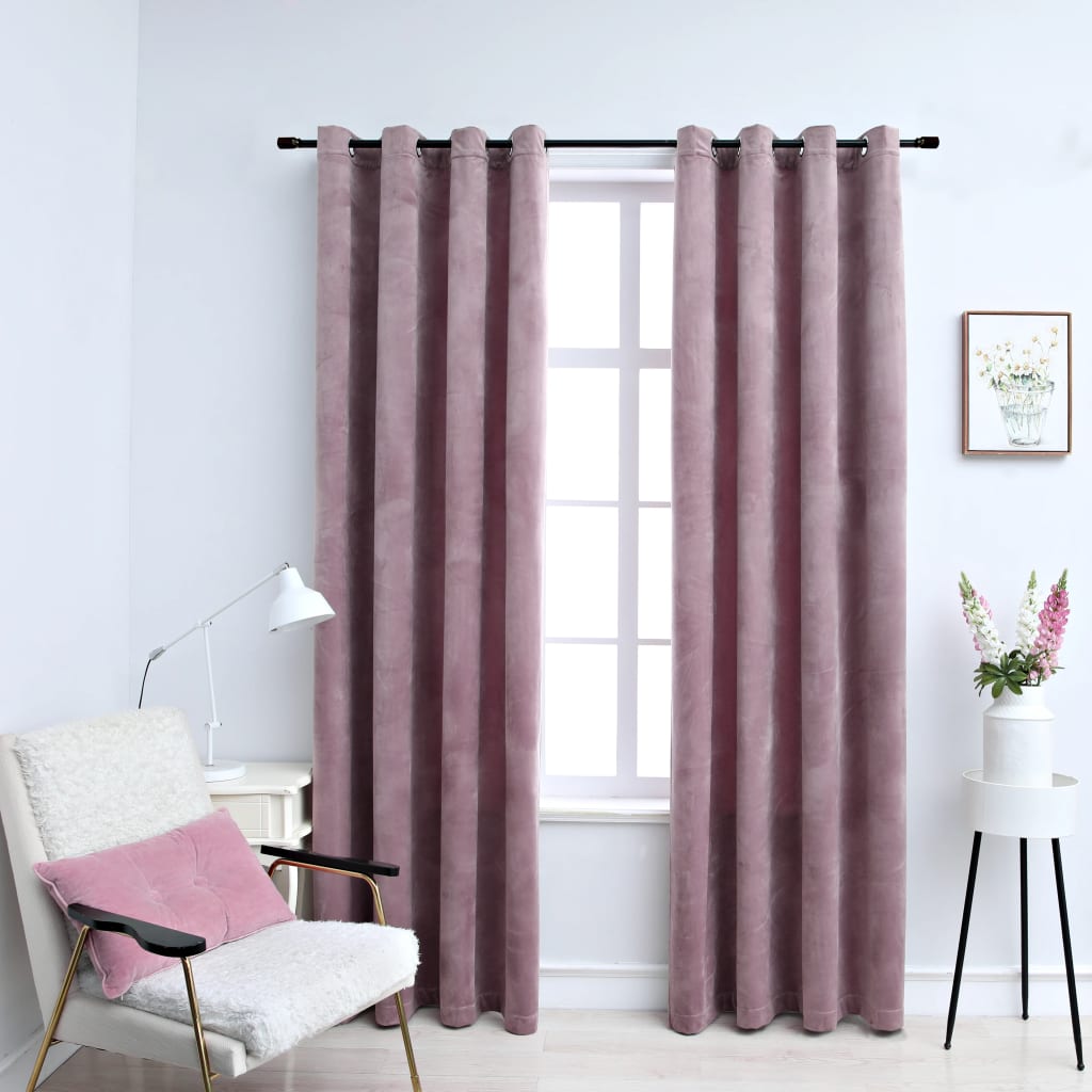 Blackout Curtains with Rings 2pcs Velvet Antique Pink 140x225cm - Casper Homes