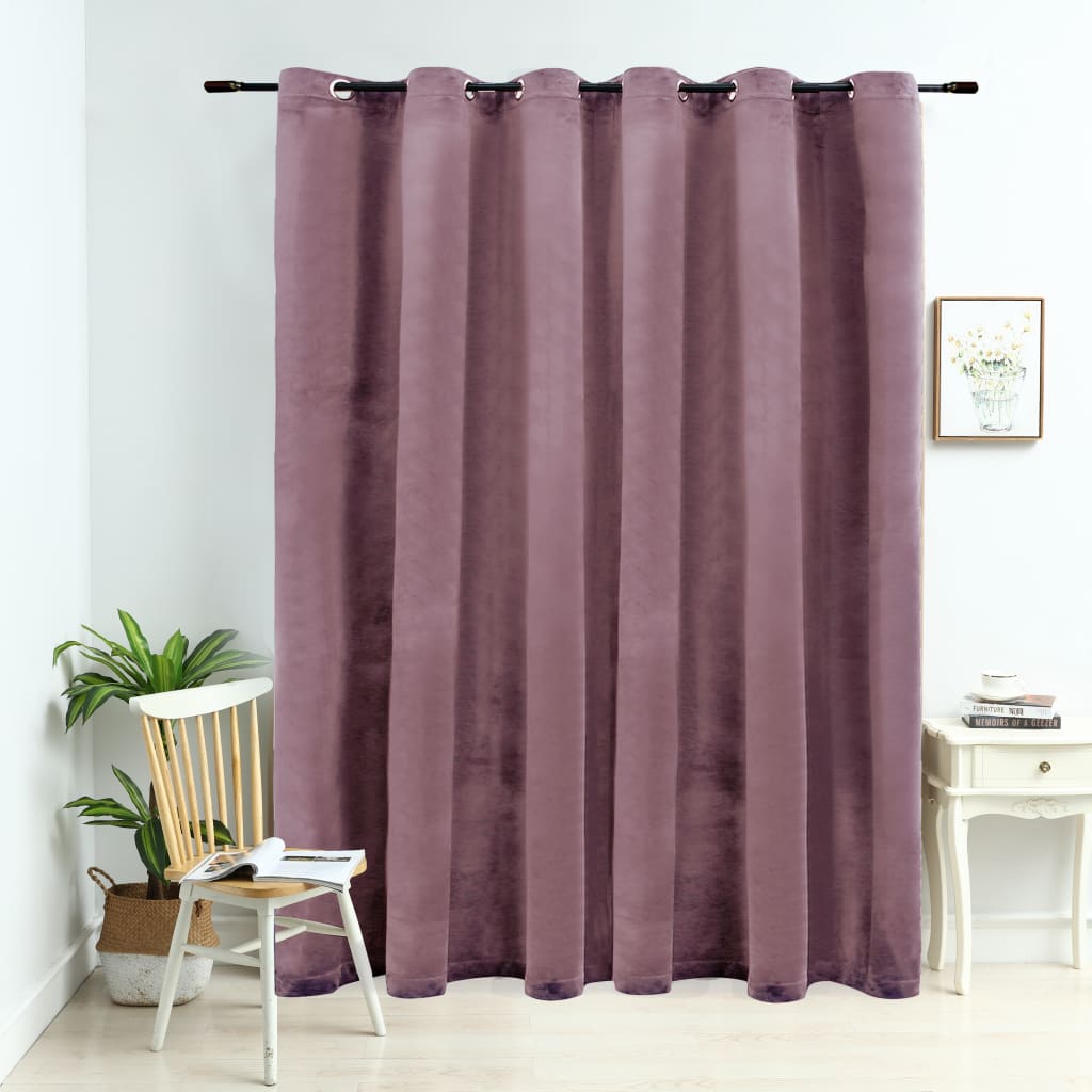 Blackout Curtain with Metal Rings Velvet Antique Pink 290x245 cm - Design Hut