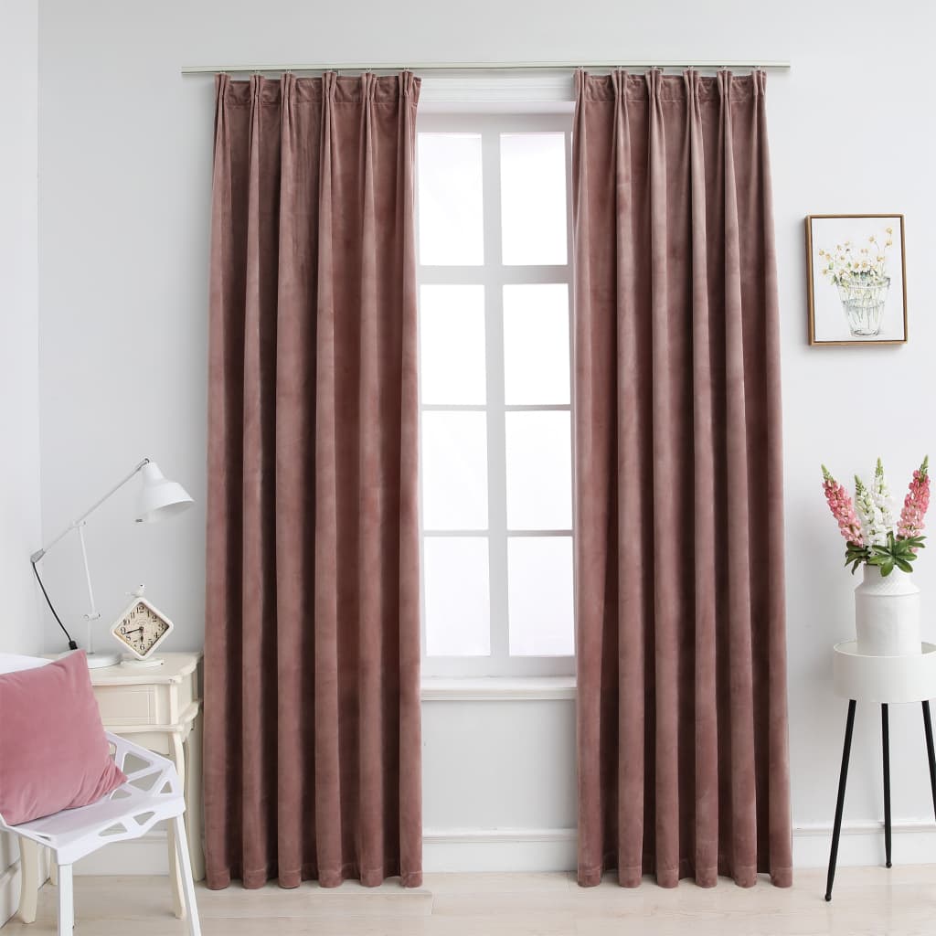 Blackout Curtains 2pcs with Hooks Velvet Antique Pink 140x175cm - The Home Maker