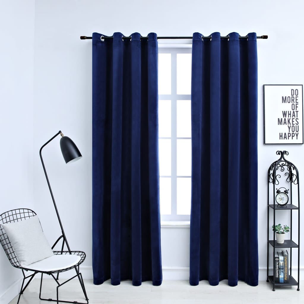 Blackout Curtains with Rings 2 pcs Velvet Dark Blue 140x175 cm - Casper Homes