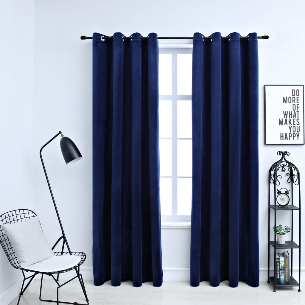 Blackout Curtains with Rings 2 pcs Velvet Dark Blue 140x225 cm - Direct Imports