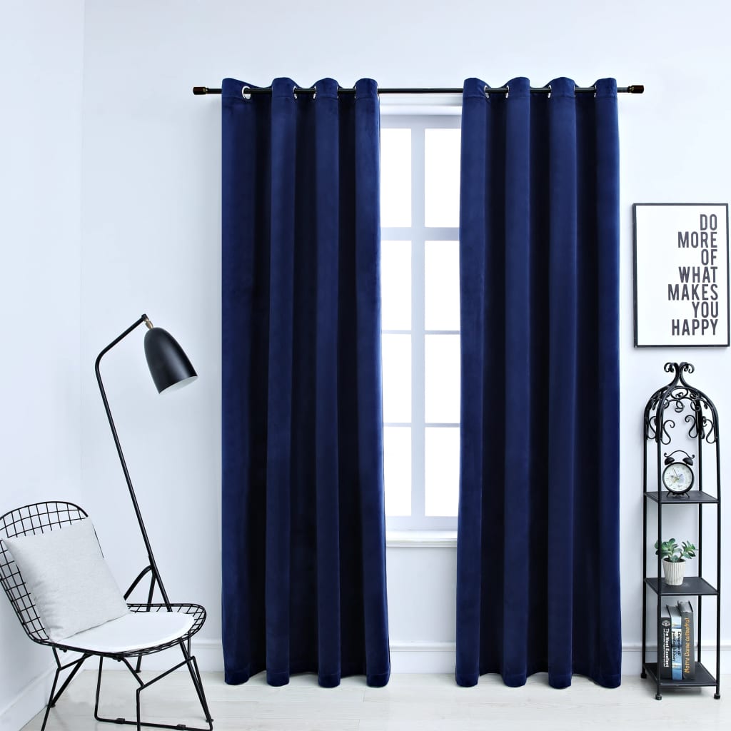 Blackout Curtains with Rings 2 pcs Velvet Dark Blue 140x245 cm - Brittle & Co