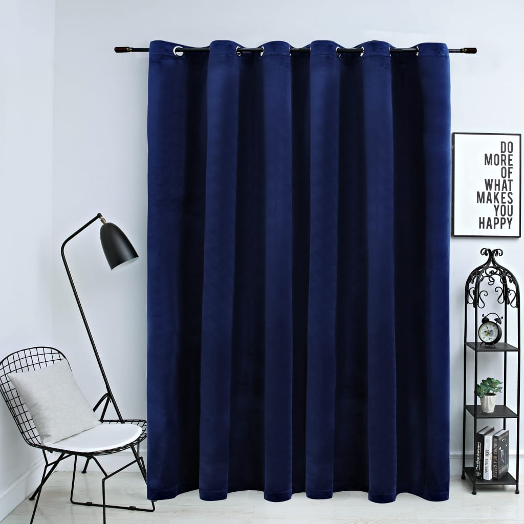 Blackout Curtain with Metal Rings Velvet Dark Blue 290x245 cm - Unbeatable Bargains