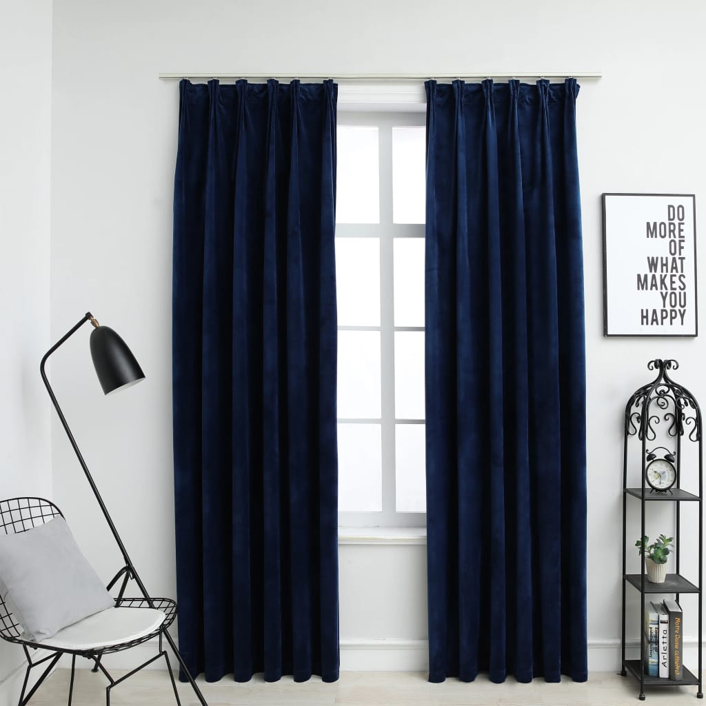 Blackout Curtains 2 pcs with Hooks Velvet Dark Blue 140x245 cm - R and M Furniture