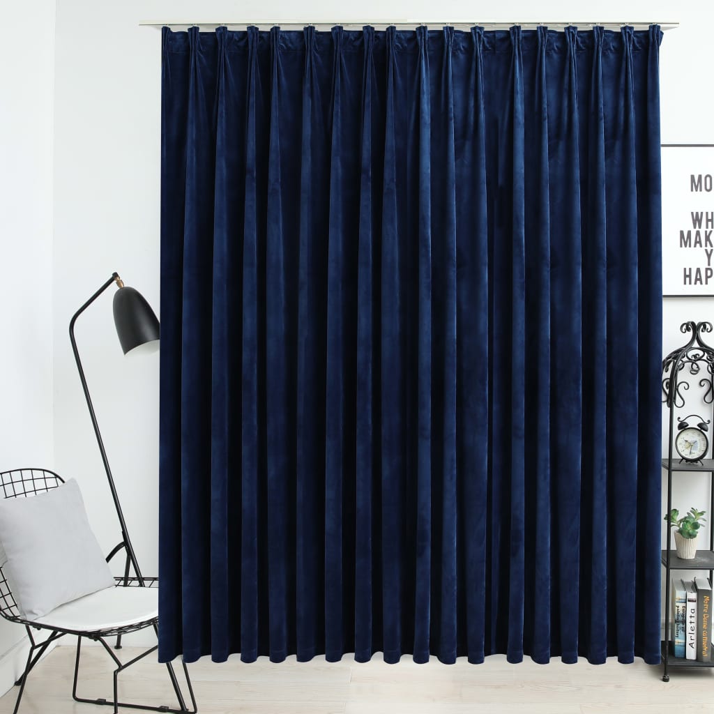 Blackout Curtain with Hooks Velvet Dark Blue 290x245 cm - Discount Dealers