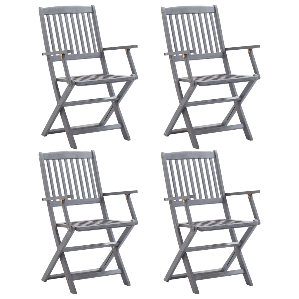 Folding Outdoor Chairs 4 pcs Solid Acacia Wood - Unbeatable Bargains