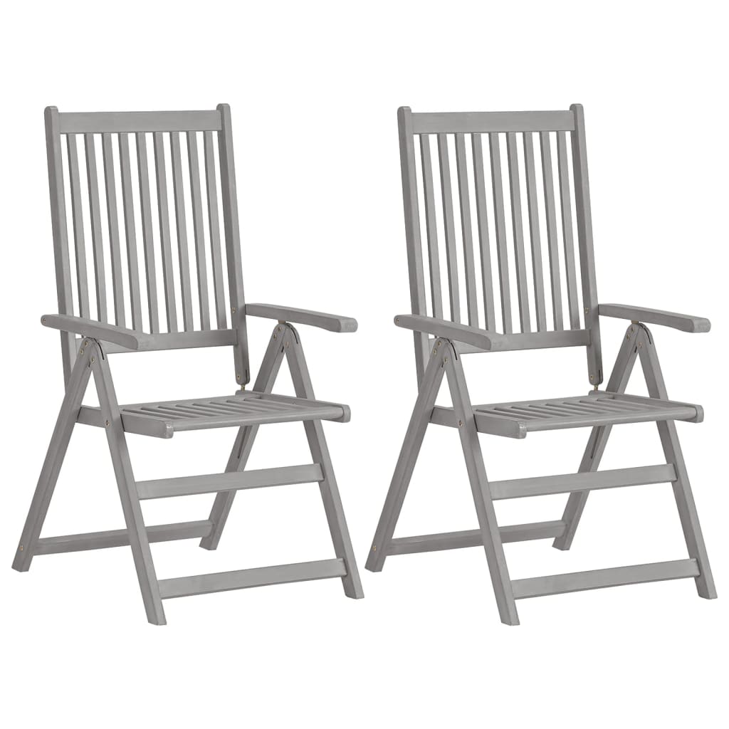 Garden Reclining Chairs 2 pcs Grey Solid Acacia Wood - Millennium Furniture