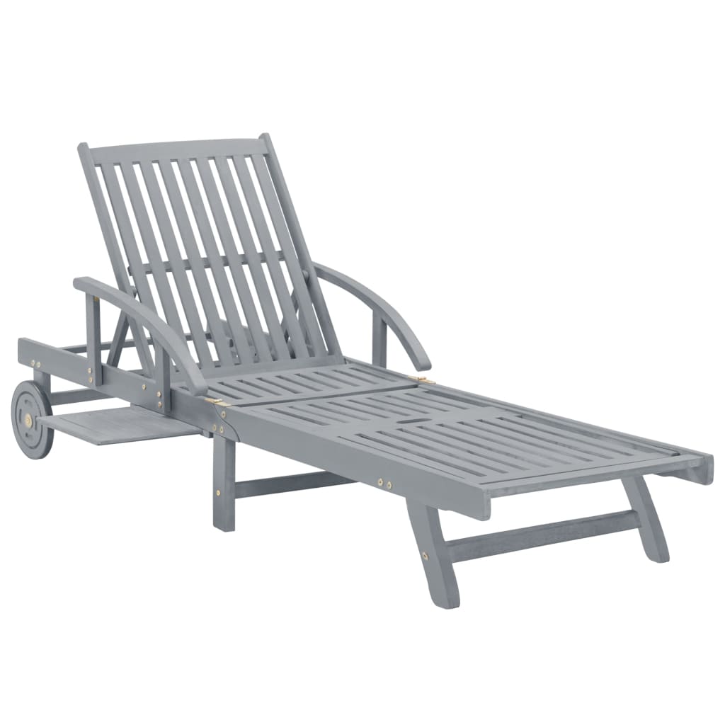 Garden Sun Lounger Grey Solid Acacia Wood - Discount Dealers