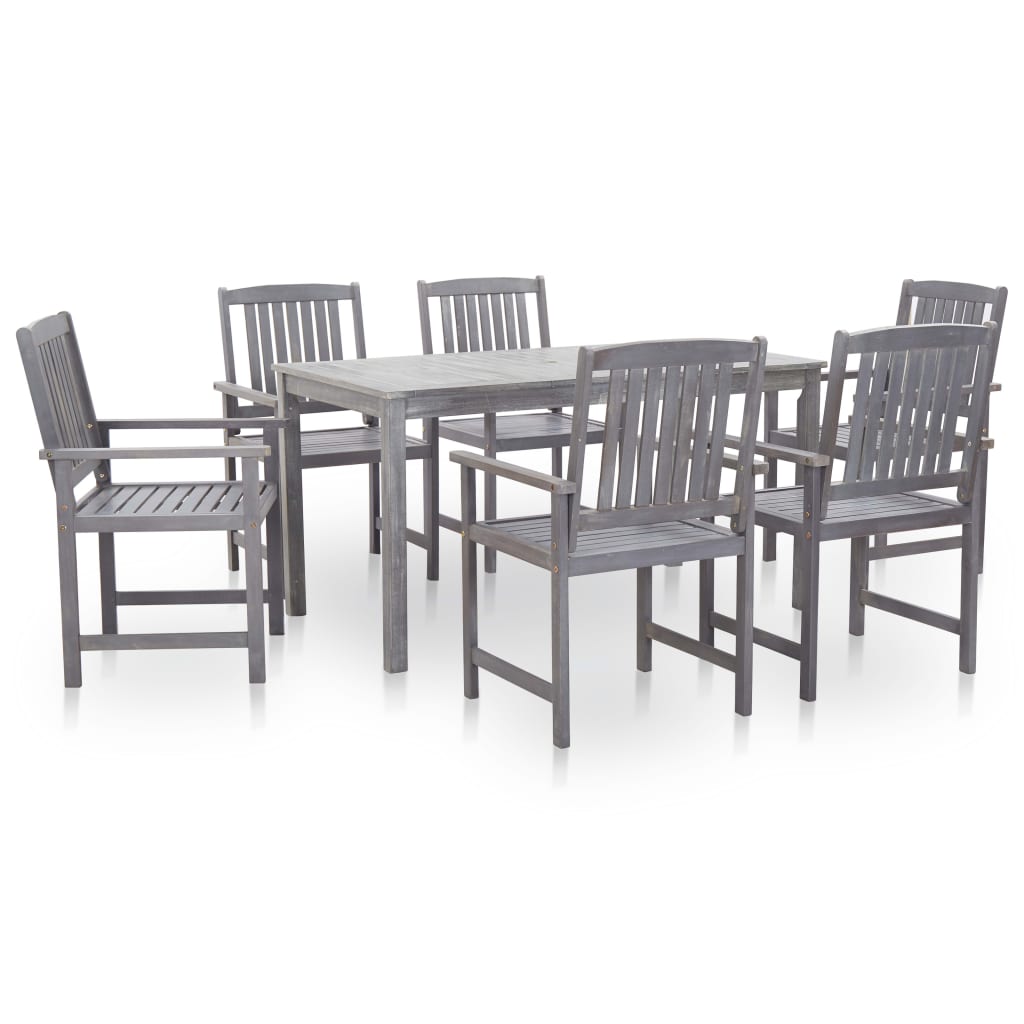 7 Piece Outdoor Dining Set Grey Wash Solid Acacia Wood - Merlin Deals