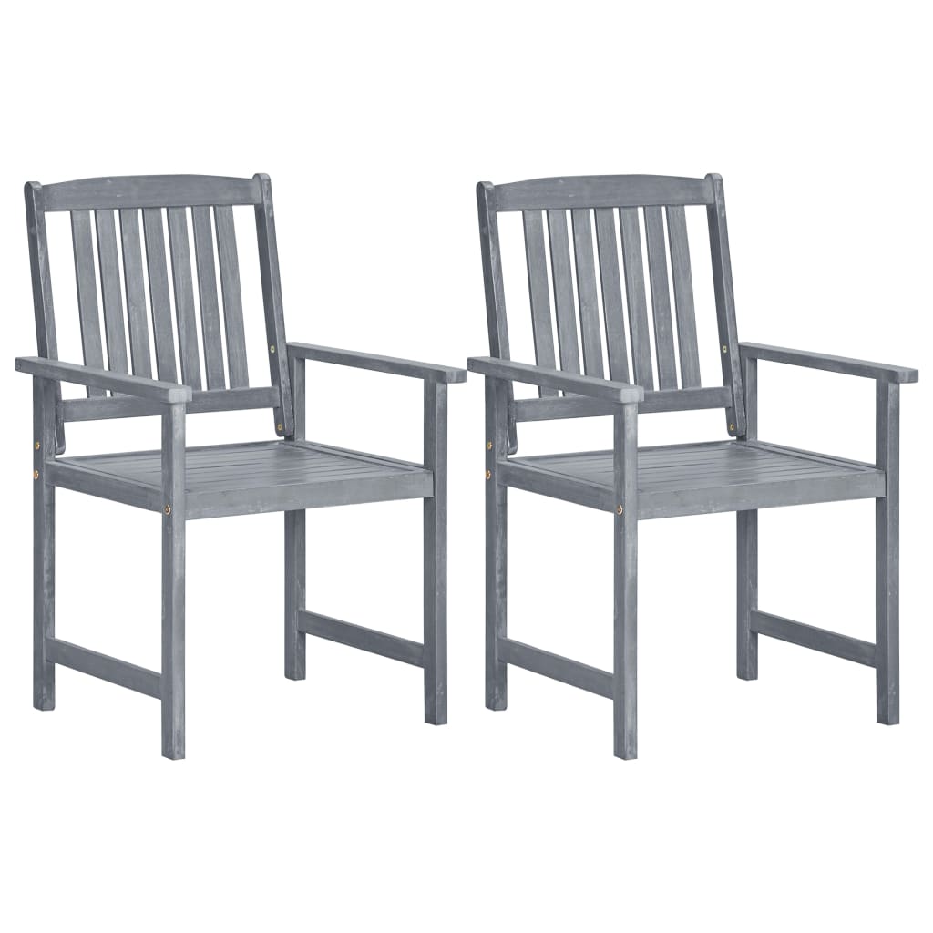 Garden Chairs 2 pcs Grey Solid Acacia Wood - Direct Imports