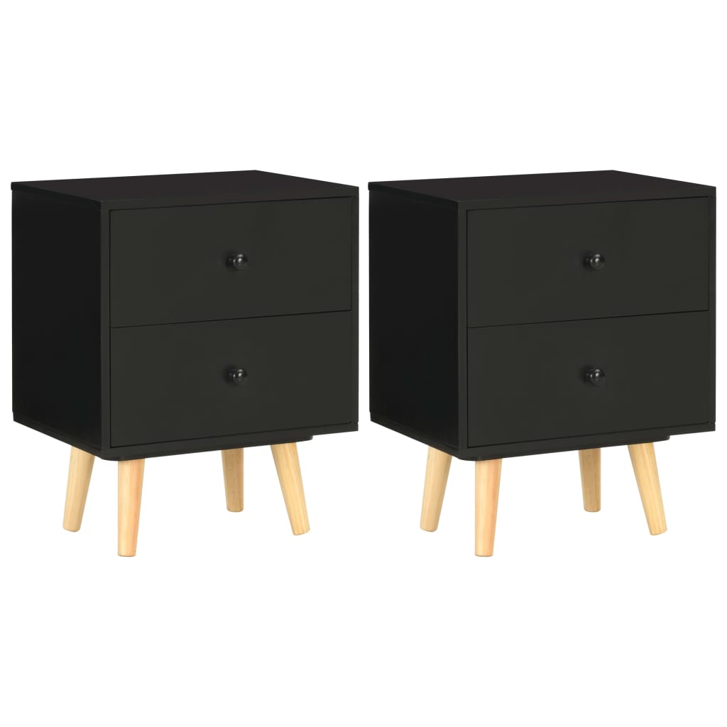 Bedside Table - WALKER 2 Piece Nightstand Black 40cm - All Things Good