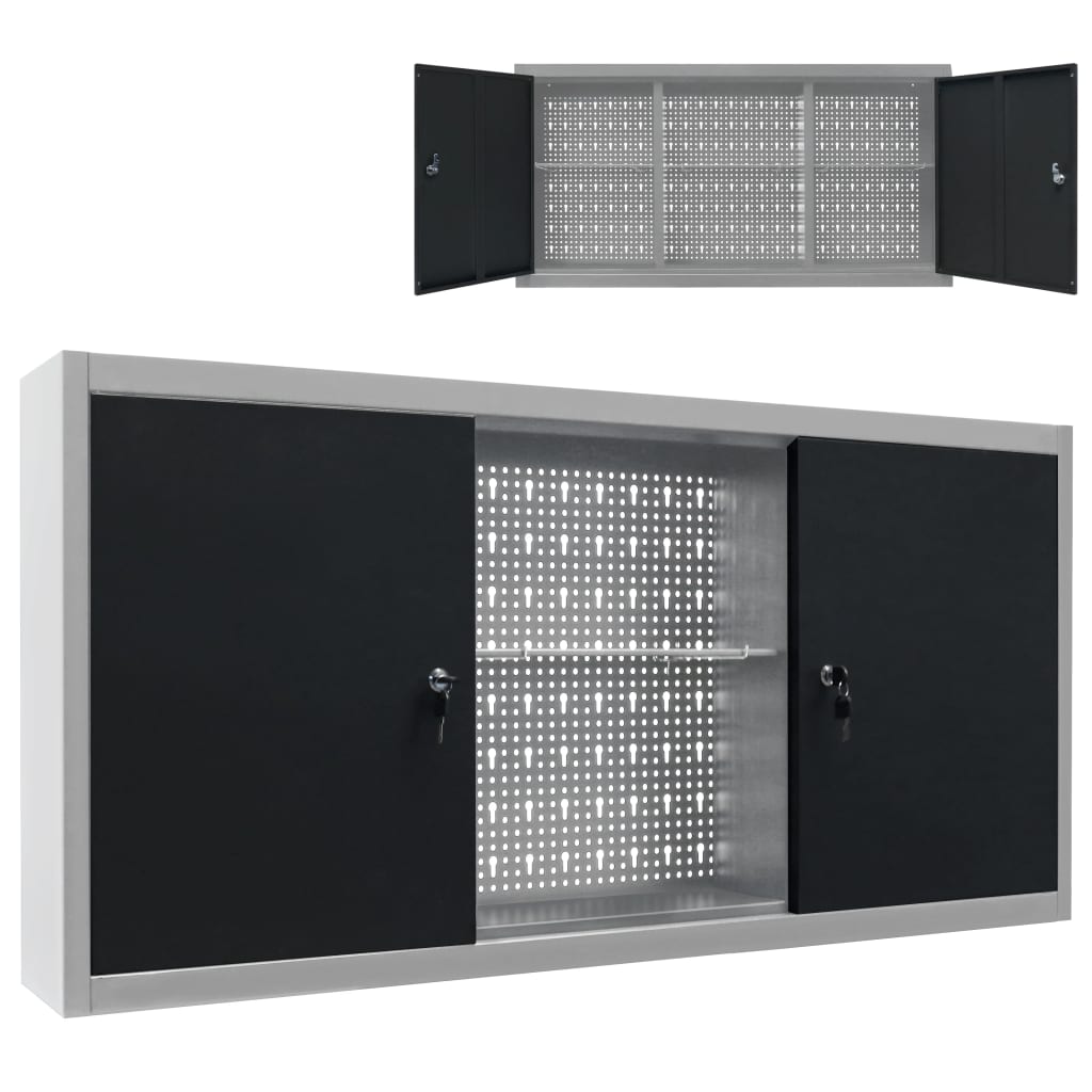 Wall Mounted Tool Cabinet Industrial Style Metal Grey and Black - Casper Homes