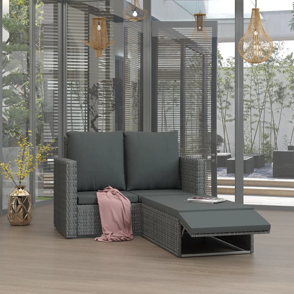 2 Piece Garden Lounge Set with Cushions Poly Rattan Grey - Decor Base