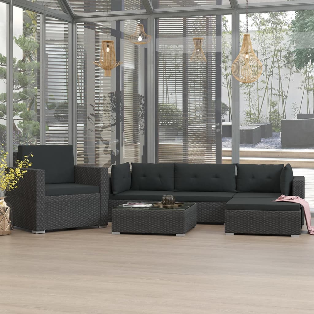 6 Piece Garden Lounge Set with Cushions Poly Rattan Black - Style and Chic