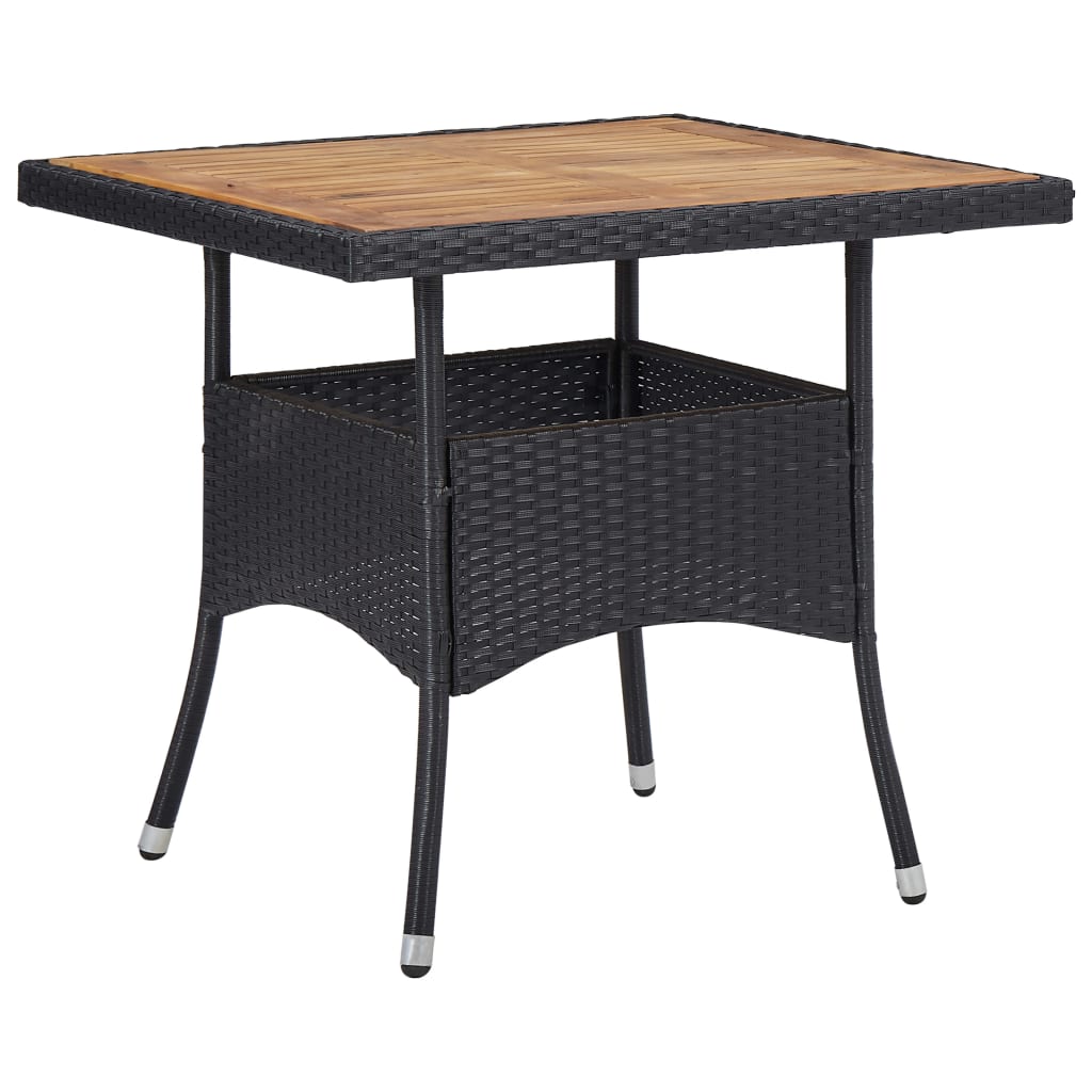 Outdoor Dining Table Black Poly Rattan and Solid Acacia Wood - Discount Dealers