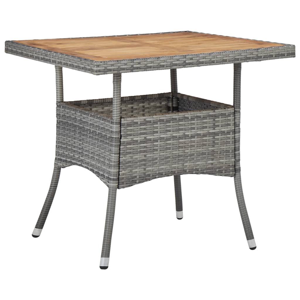 Outdoor Dining Table Grey Poly Rattan and Solid Acacia Wood - All Things Good