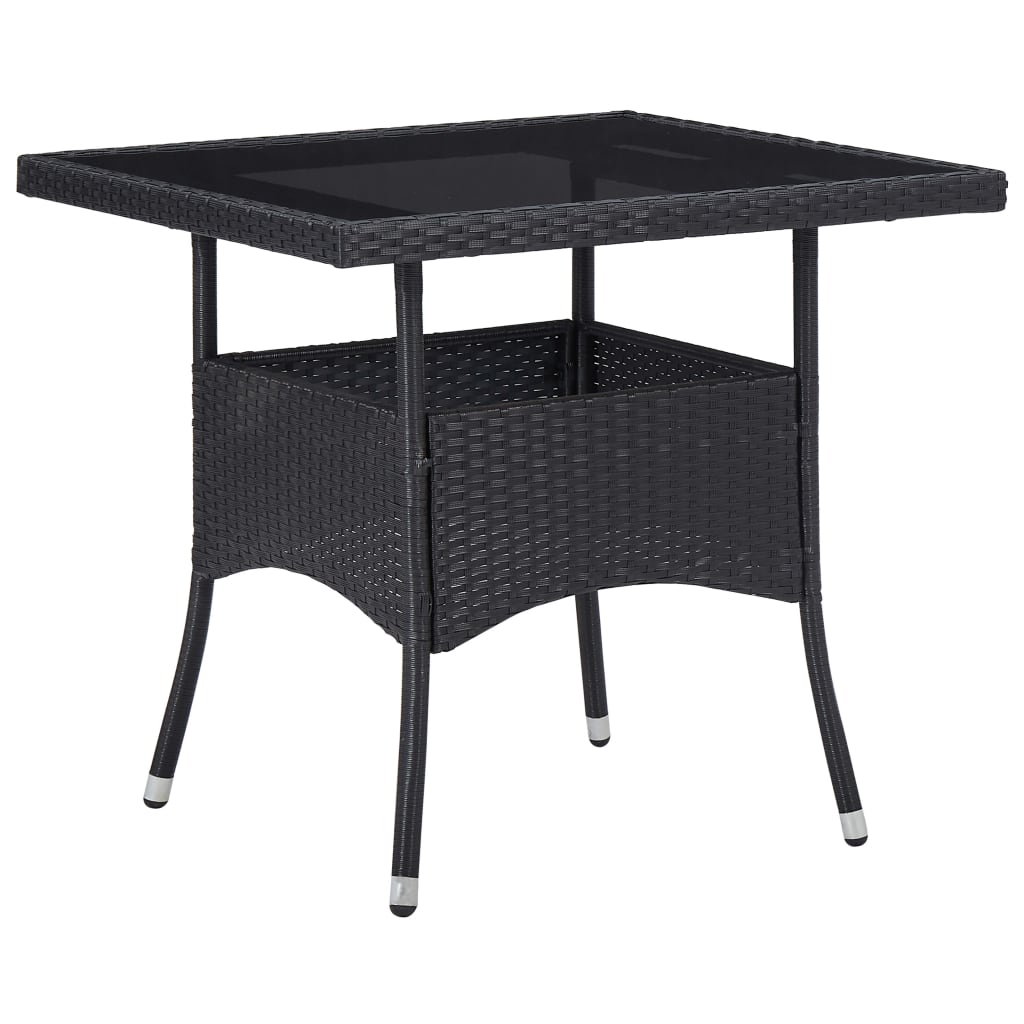 Outdoor Dining Table Black Poly Rattan and Glass - Merkel Designers