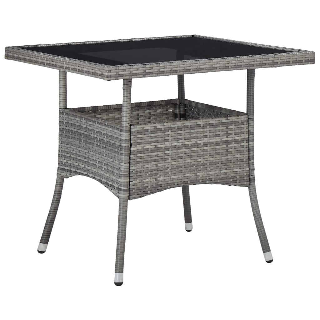 Outdoor Dining Table Grey Poly Rattan and Glass - Discount Dealers