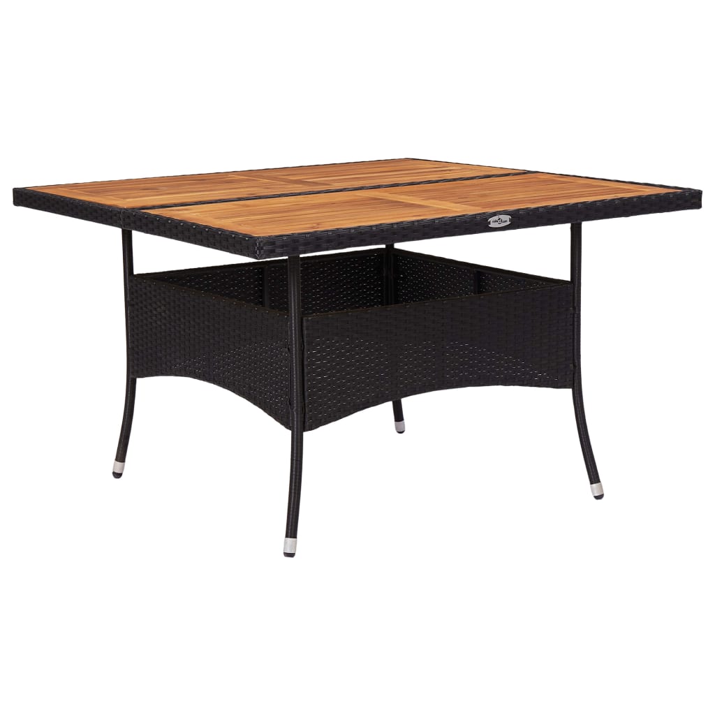 Outdoor Dining Table Black Poly Rattan and Solid Acacia Wood - R and M Furniture