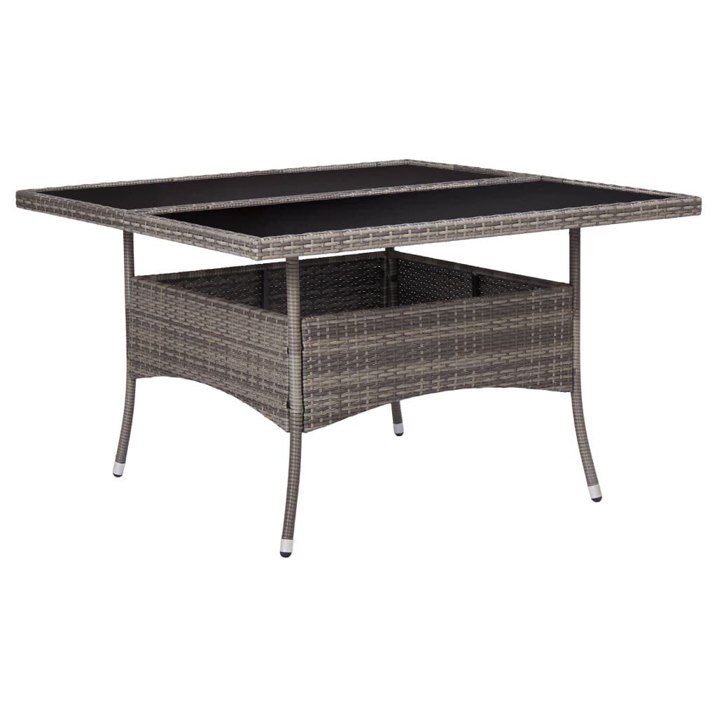 Outdoor Dining Table Grey Poly Rattan and Glass - Discount Dealers
