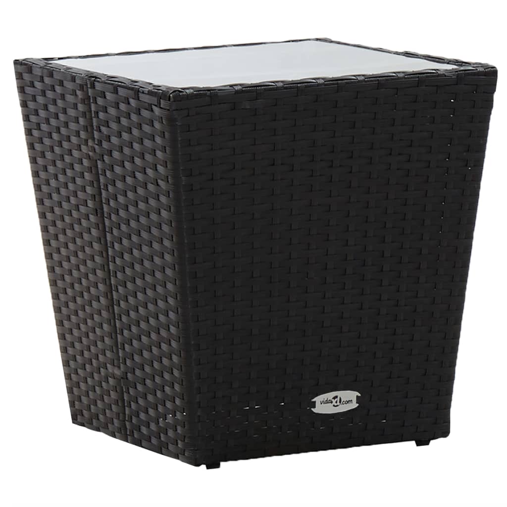 Tea Table Black 41.5x41.5x43 cm Poly Rattan and Tempered Glass - Decor Base