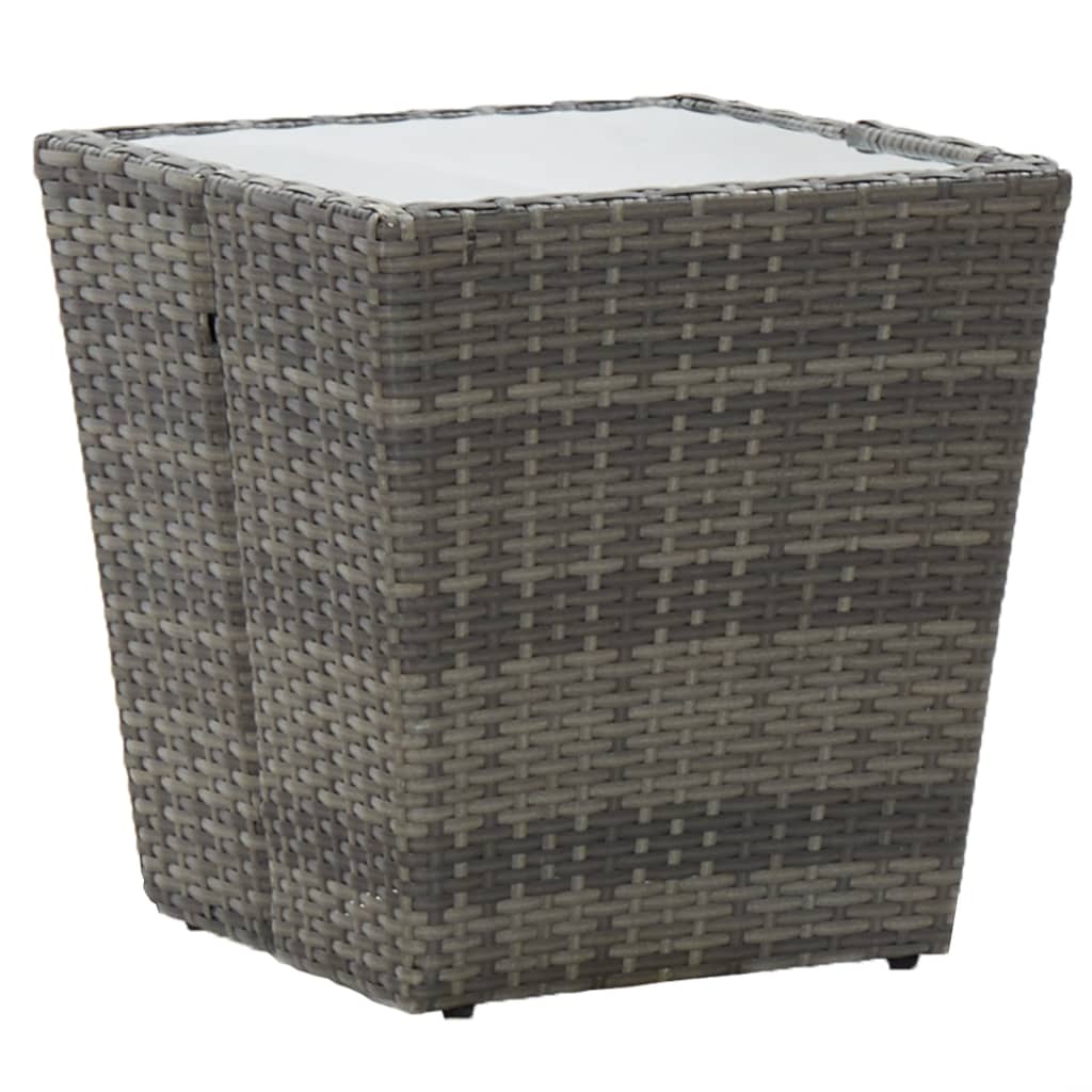 Tea Table Grey 41.5x41.5x43 cm Poly Rattan and Tempered Glass - Unbeatable Bargains