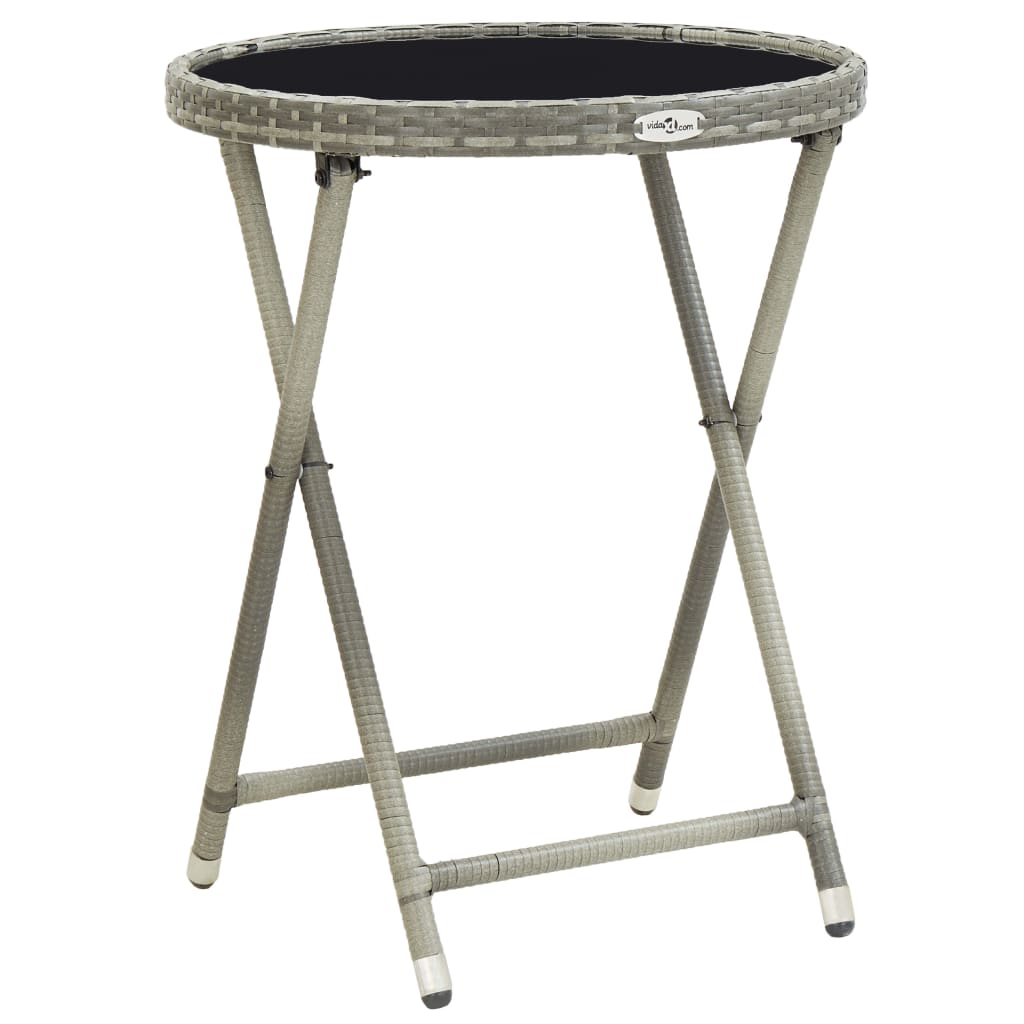 Tea Table Grey 60 cm Poly Rattan and Tempered Glass - Sid & Sam
