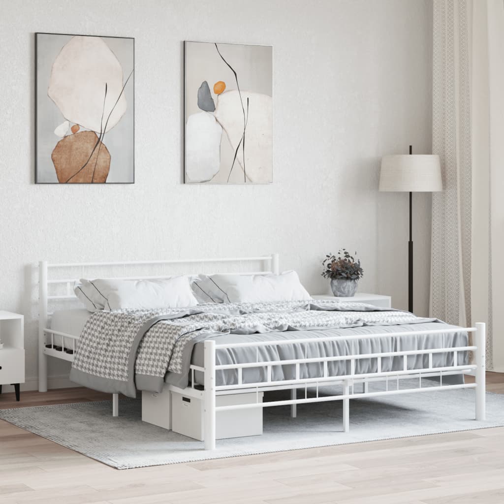 Bed Frame White Metal 160x200 cm - All Things Good