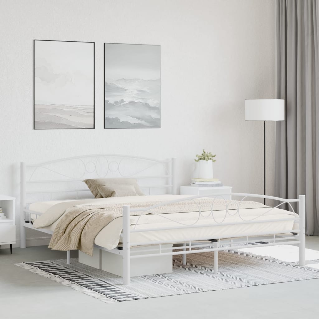 Bed Frame White Metal 160x200 cm - Merlin Deals
