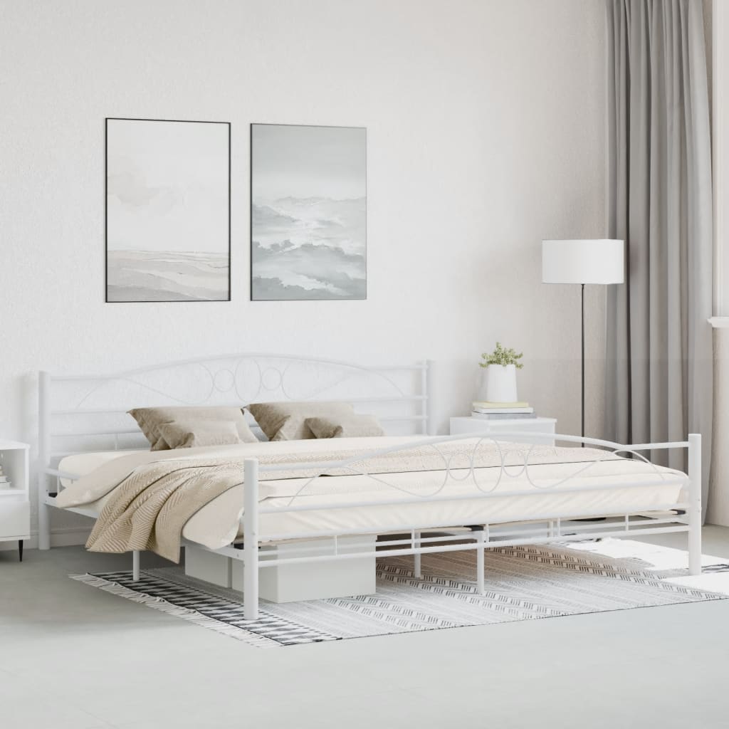 Bed Frame White Metal 200x200 cm - Merlin Deals