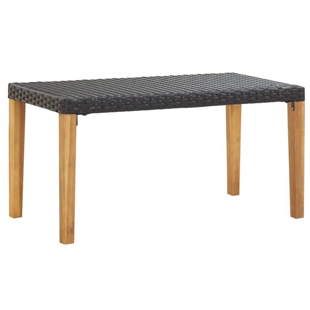 Garden Bench 120 cm Black Poly Rattan and Solid Acacia Wood - Casper Homes