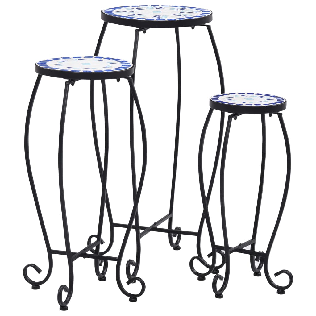 Mosaic Tables 3 pcs Blue and White Ceramic - Decor Base