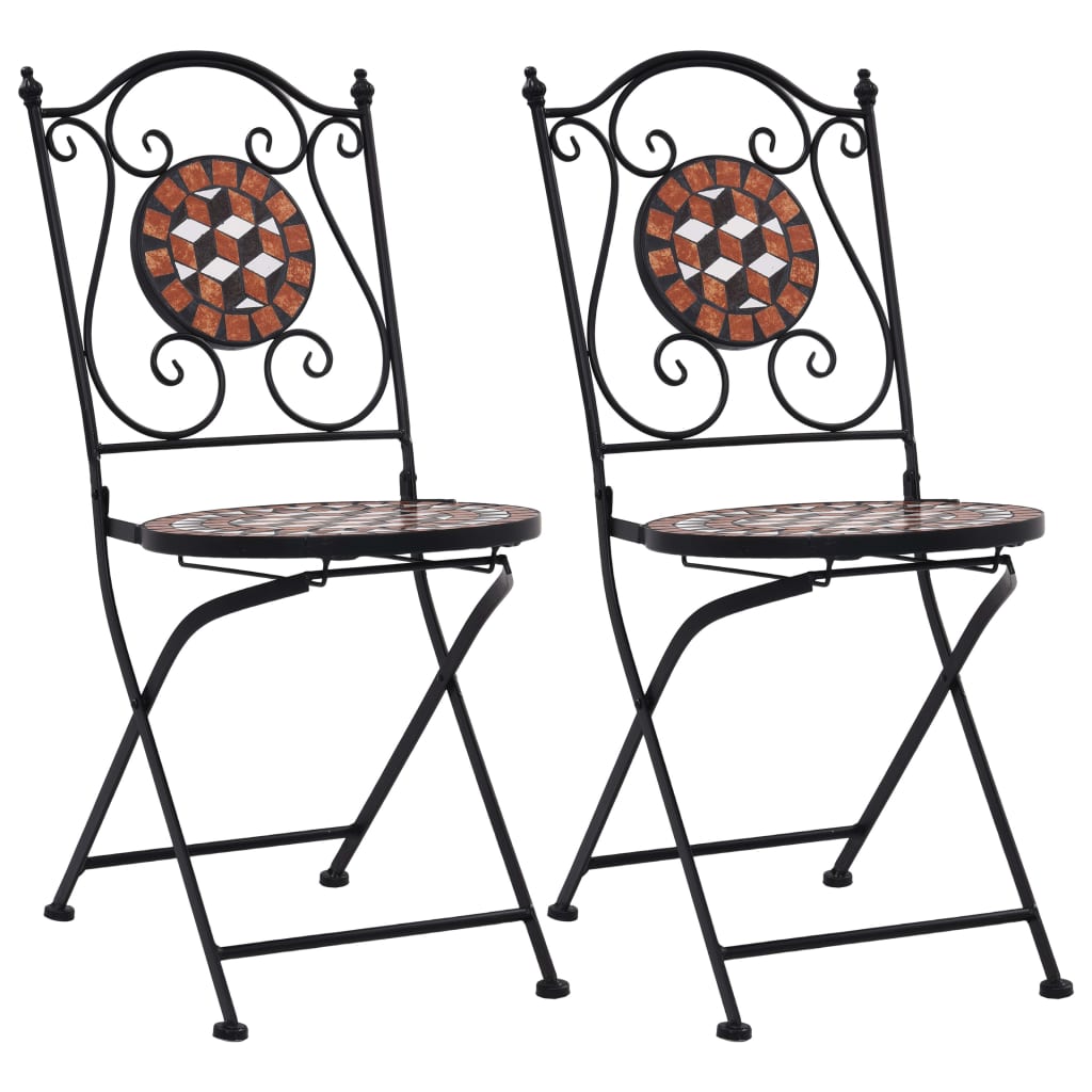 Mosaic Bistro Chairs 2 pcs Brown Ceramic - Decor Base