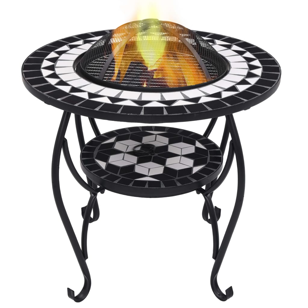 Mosaic Fire Pit Table Black and White 68 cm Ceramic - Millennium Furniture