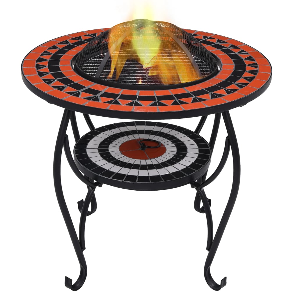 Mosaic Fire Pit Table Terracotta and White 68 cm Ceramic - Design Hut